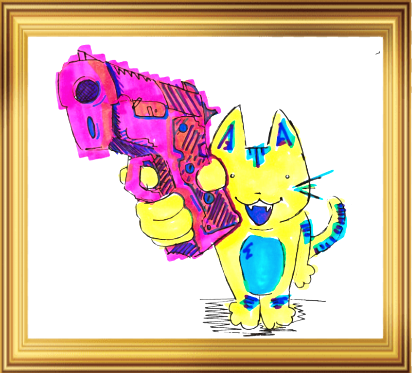 vibrant cat holds gun